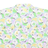 Womens White Green & Yellow Floral Printed Shirt Short Sleeve Collared L Summer
