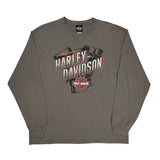 Whiskey Row Harley Davidson Graphic Long Sleeve T-Shirt - XL Gray Cotton