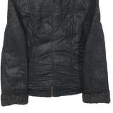 CALVIN KLEIN JEANS Womens Black Faux Shearling Biker Jacket XS Polyester Zip