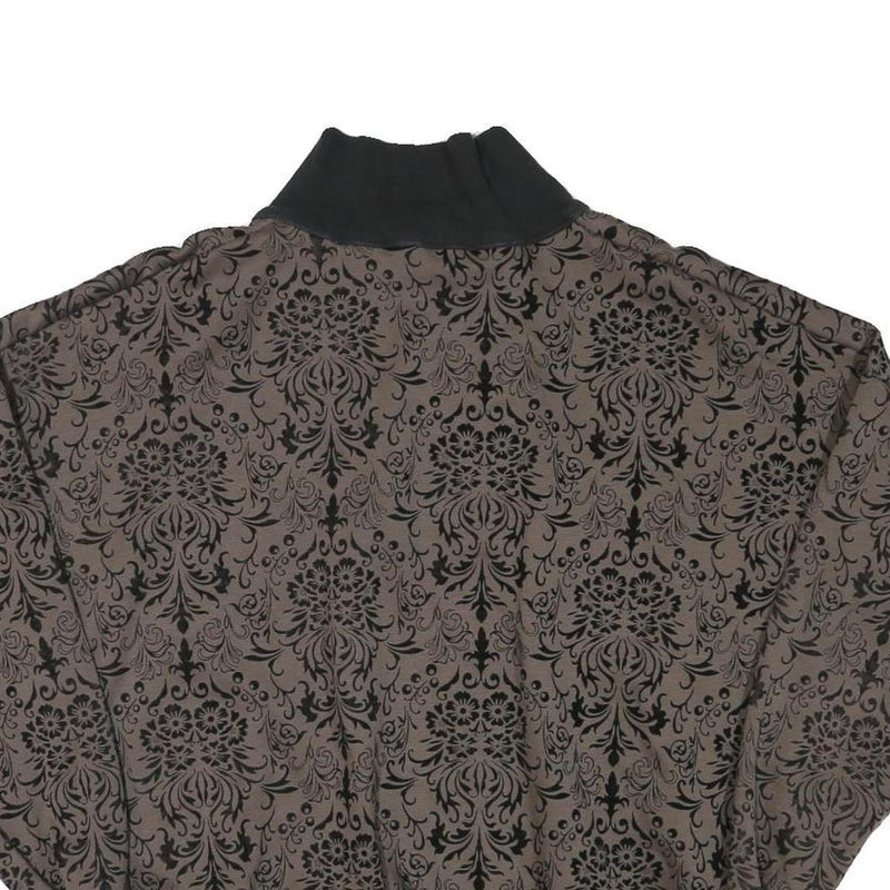 Womens Brown & Black Patterned Sweatshirt Collared L Zip Neck Pullover Casual