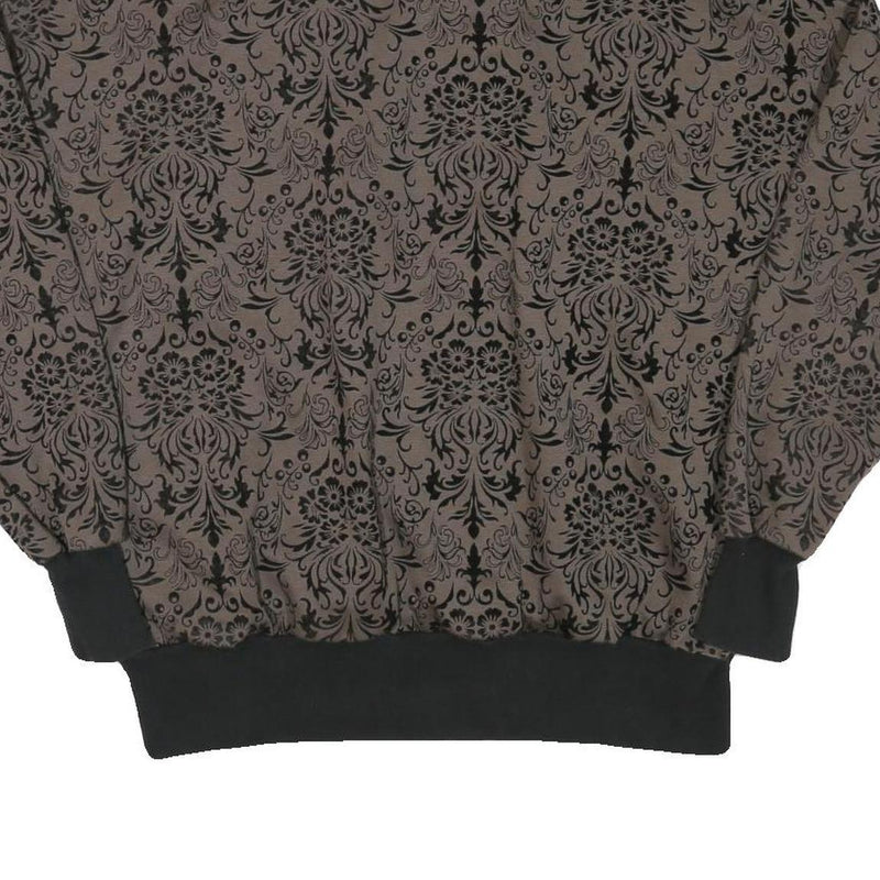 Womens Brown & Black Patterned Sweatshirt Collared L Zip Neck Pullover Casual