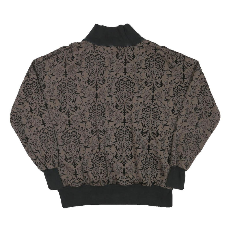 Womens Brown & Black Patterned Sweatshirt Collared L Zip Neck Pullover Casual