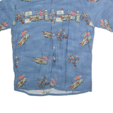 CAMPIA MODA Mens Blue Rayon L Printed Short Sleeve Shirt Retro Style