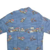 CAMPIA MODA Mens Blue Rayon L Printed Short Sleeve Shirt Retro Style