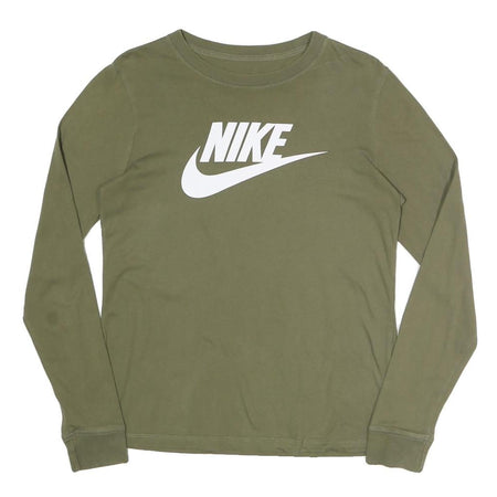 NIKE Mens Green Long Sleeve Crew Neck T-Shirt S Cotton Blend Logo Print