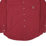 TOMMY HILFIGER Mens Red Button Down Shirt M Embroidered Logo Classic Fit
