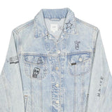 LEE Womens Blue Denim Button Cotton Jacket XS Artistic Graphic Print Casual