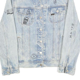 LEE Womens Blue Denim Button Cotton Jacket XS Artistic Graphic Print Casual