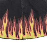 CARMAR Womens Black Flame Print Denim Mini Skirt Cotton Blend XS Edgy Streetwear