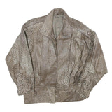 Womens Beige Leather Button Jacket S Plain Unique Stylish Fashionable