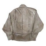 Womens Beige Leather Button Jacket S Plain Unique Stylish Fashionable