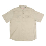 WRANGLER Mens Beige Short Sleeve Casual Cotton Blend Shirt L Button Pockets