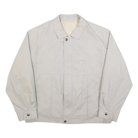 Mens White Cotton Blend Jacket L Plain Zip Closure Casual Lightweight Outdoor