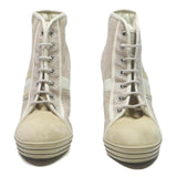 HOGAN Womens Lace-Up Heeled Boots Beige Cotton Blend UK 3.5 Stylish Designer