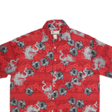 ISLAND TROPICS Mens Red Floral Dragon Print Shirt L Polyester Summer Casual
