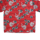 ISLAND TROPICS Mens Red Floral Dragon Print Shirt L Polyester Summer Casual