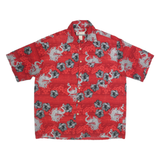 ISLAND TROPICS Mens Red Floral Dragon Print Shirt L Polyester Summer Casual