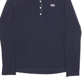 NAPAPIJRI Womens Blue Long Sleeve Plain Polo Shirt M Cotton Blend Flag Logo