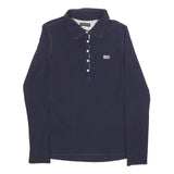 NAPAPIJRI Womens Blue Long Sleeve Plain Polo Shirt M Cotton Blend Flag Logo