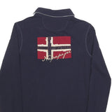 NAPAPIJRI Womens Blue Long Sleeve Plain Polo Shirt M Cotton Blend Flag Logo
