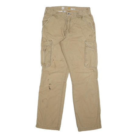 CARHARTT Mens Beige Cotton Relaxed Fit Cargo Trousers W32 L34 Workwear Utility