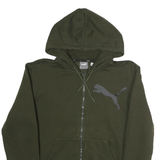 PUMA Mens Green Full Zip Hoodie S Cotton Puma Logo Sweatshirt