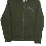 PUMA Mens Green Full Zip Hoodie S Cotton Puma Logo Sweatshirt