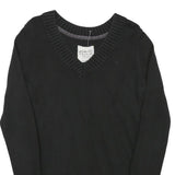 ESPRIT Womens Black Plain Cotton Blend Jumper V-Neck Basic Knit S Casual