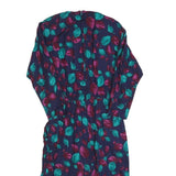 Womens Navy Blue & Purple Floral Day Cotton Blend Dress Size S Elegant Summer
