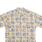 HOLLIS RIVER Mens Beige & Blue Patterned Cotton Shirt L Summer Casual Beachwear