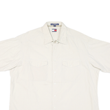TOMMY HILFIGER Mens White Short Sleeve Shirt L Cotton Blend Casual Classic