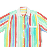 Womens White & Multi Colour Striped Shirt L Casual Short Sleeve Summer Top