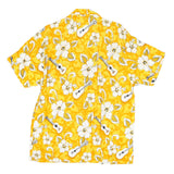 IN GEAR Mens Yellow Hawaiian Rayon Shirt M Floral Guitar Print Summer Casual