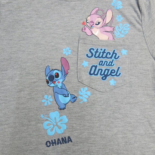 Disney Shirt Womens Large Gray Stitch & Angel Ohana Front Pocket Graphic Tee