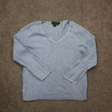 Lauren Ralph Lauren Womens Pullover Sweater 100% Cotton V Neck Sky Blue Size S