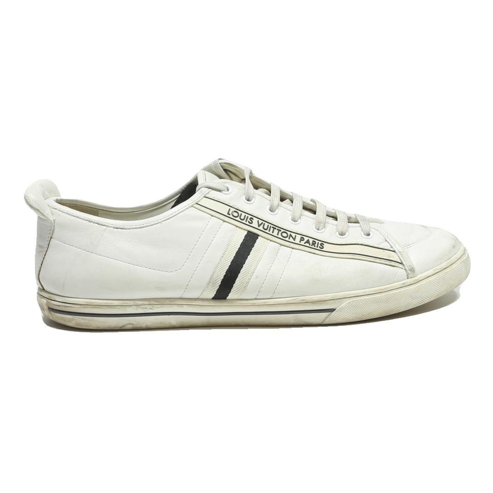 LOUIS VUITTON Low Top Trainers Mens Leather White UK 9.5 Designer Casual Shoes