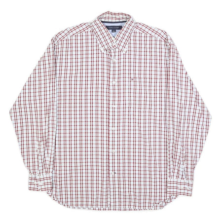 TOMMY HILFIGER Mens White & Red Check Shirt M Button Down Collar Cotton Long