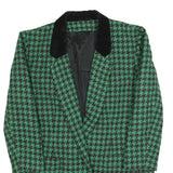 Womens Green & Black Houndstooth Pattern Jacket M Woven Tailored Collar Long