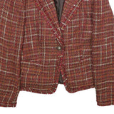KORET Womens Red Burgundy Check Tailored Jacket Acrylic Button UK 14 Tweed
