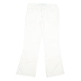 Womens White Regular Fit Bootcut Cotton Trousers W32 L32 Zip Closure Casual Wear