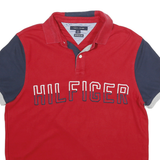 TOMMY HILFIGER Mens Red & Navy Short Sleeve Plain M Cotton Blend Polo Shirt