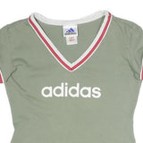 ADIDAS Womens Green & White Retro Graphic T-Shirt UK 10 Short Sleeve V-Neck