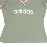 ADIDAS Womens Green & White Retro Graphic T-Shirt UK 10 Short Sleeve V-Neck