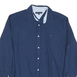 TOMMY HILFIGER Mens Blue Shirt XL Classic Fit Cotton Blend Long Sleeve Button