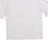 Womens White Pink Blue Floral Shirt M Lightweight Button Up Summer