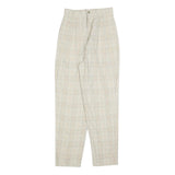 Womens Relaxed Fit Beige Plaid Trousers Polyester Blend Zip W24 L27 Casual Smart