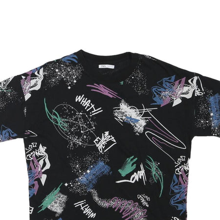 ZARA Womens Black Graphic T-Shirt L Short Sleeve Crew Neck Abstract Print