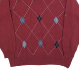 PALMER Mens Red Patterned Jumper V-Neck Basic Knit Wool XL Classic Pullover