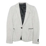 Womens White & Grey Herringbone Plain Button Jacket XS Synthetic Formal Workwear