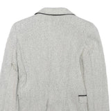 Womens White & Grey Herringbone Plain Button Jacket XS Synthetic Formal Workwear